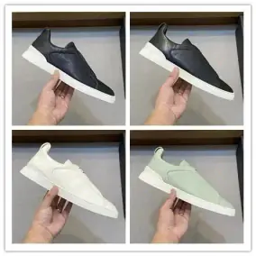 Zegna Leather Slip-On Sneakers