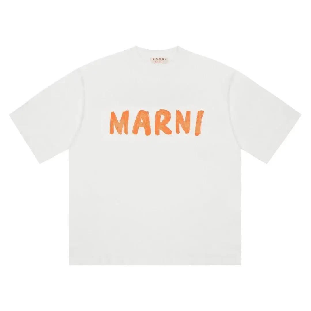 Marni White T-Shirt with Orange Graphic Print