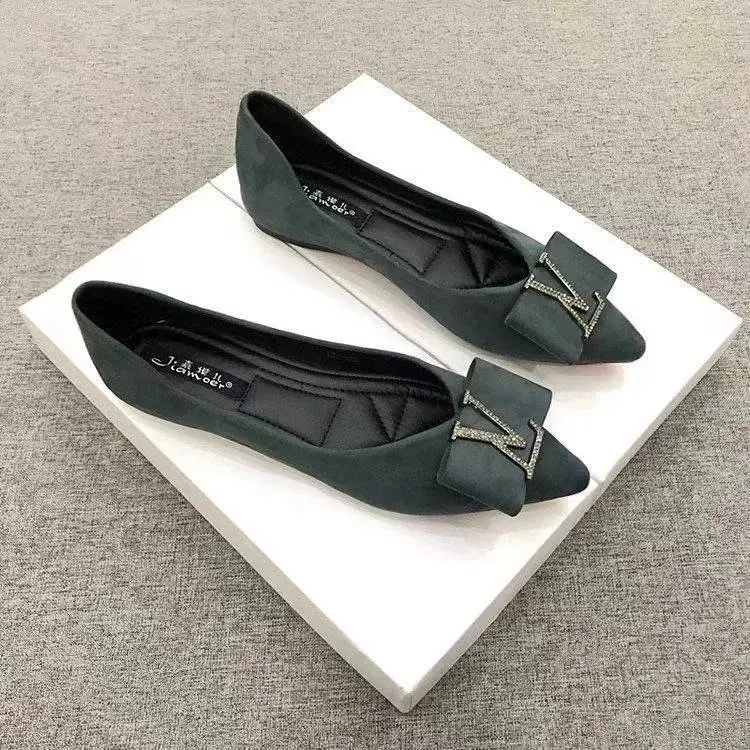 Black Suede Pointed Toe Flats for Women