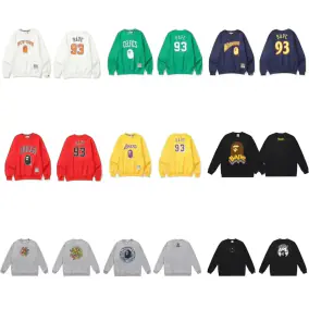 Bape Printed College Style Round Neck Pullover Sweatshirt for Men and Women Loose Fit