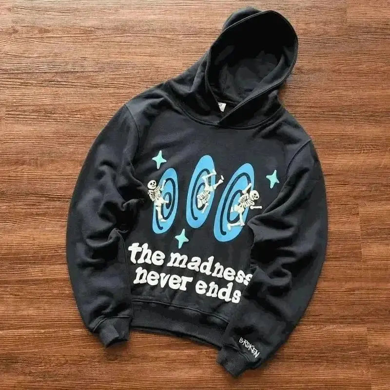 BRDKEN The Madness Never Ends Lettering Foam Print Casual Hoodie [13 styles]