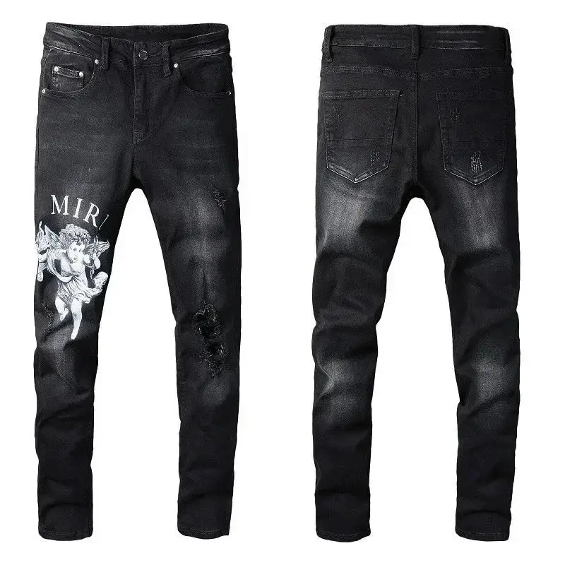 AMIRI Angel Print Distressed Black Jeans