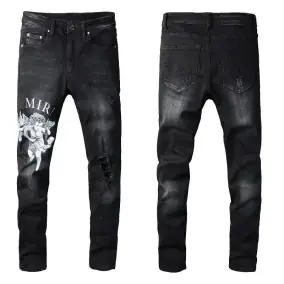 AMIRI Angel Print Distressed Black Jeans