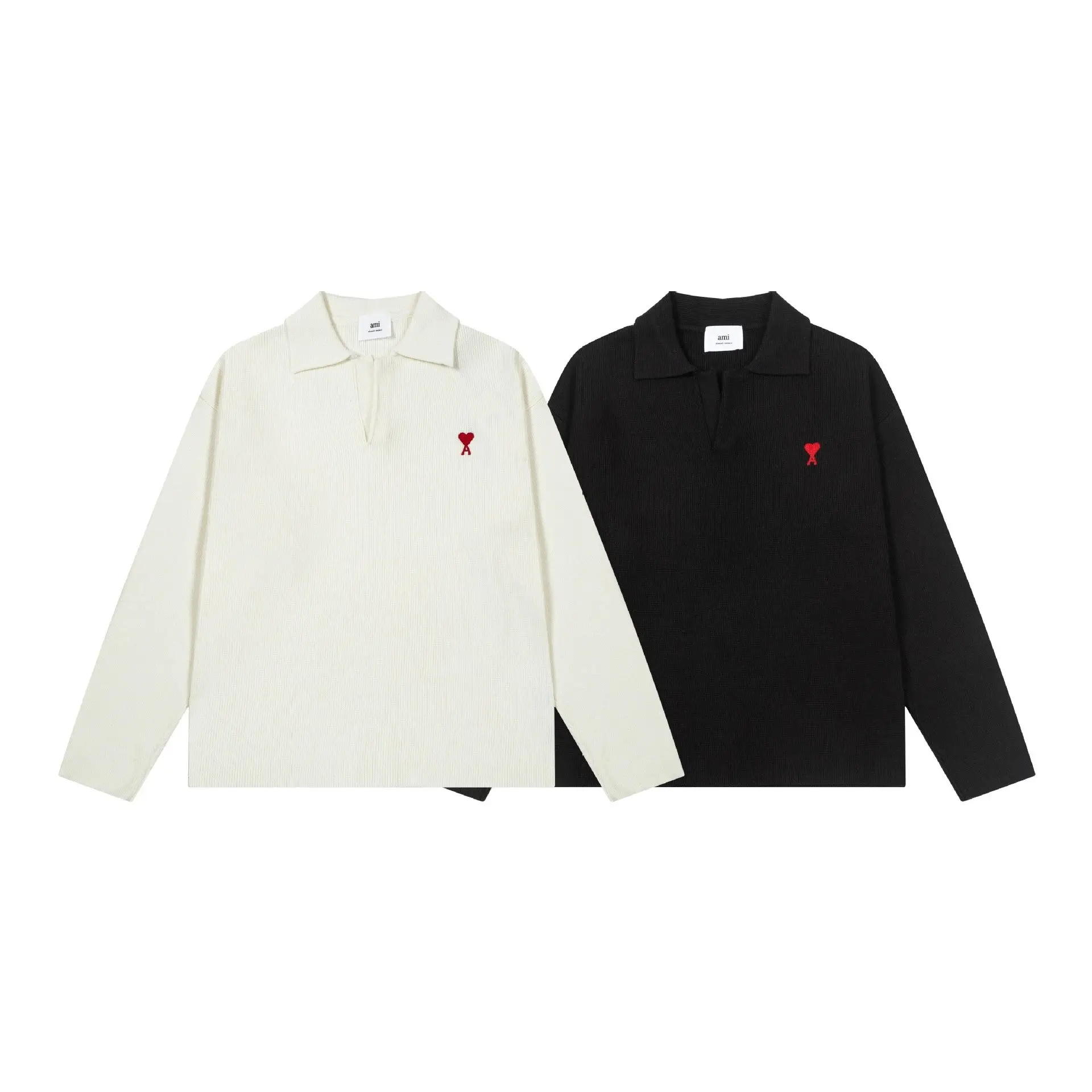 Ami Heart Ribbed Polo Sweater [2 styles]