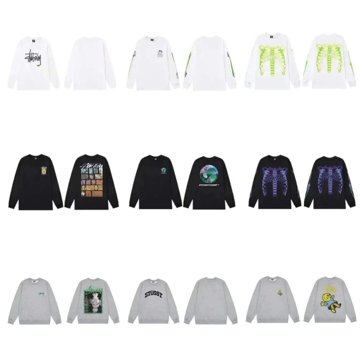 Stussy X-ray Ribcage & Graphic Long Sleeve Sweatshirts [Multiple Styles]