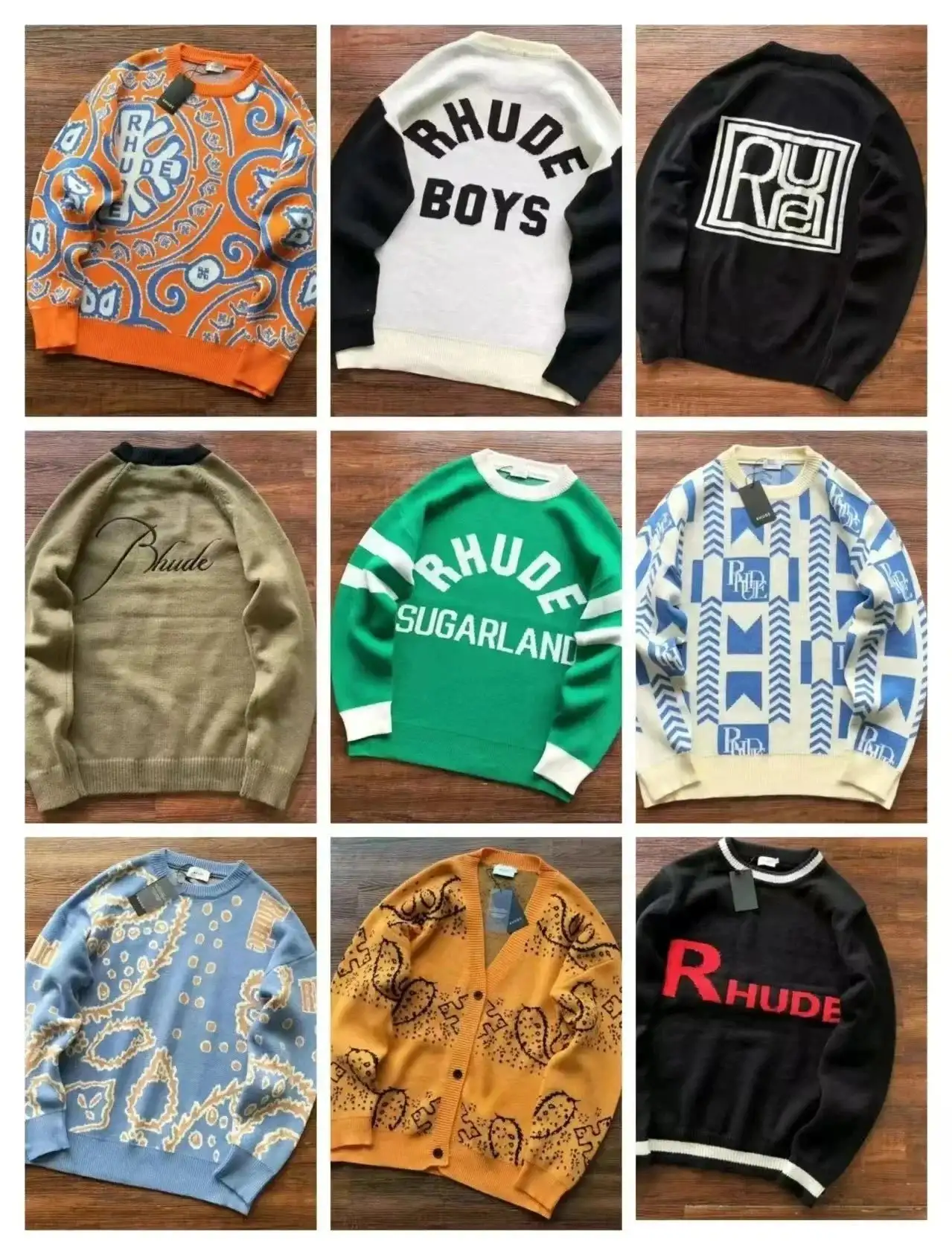 RHUDE New Simple Contrast Color Design Letter Loose Sweater
