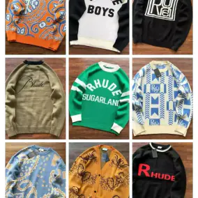 RHUDE New Simple Contrast Color Design Letter Loose Sweater