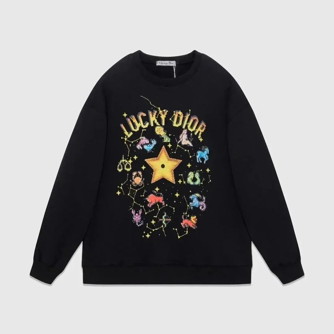 Dior Lucky Long Sleeve Colorful Printed Round Neck Casual Top