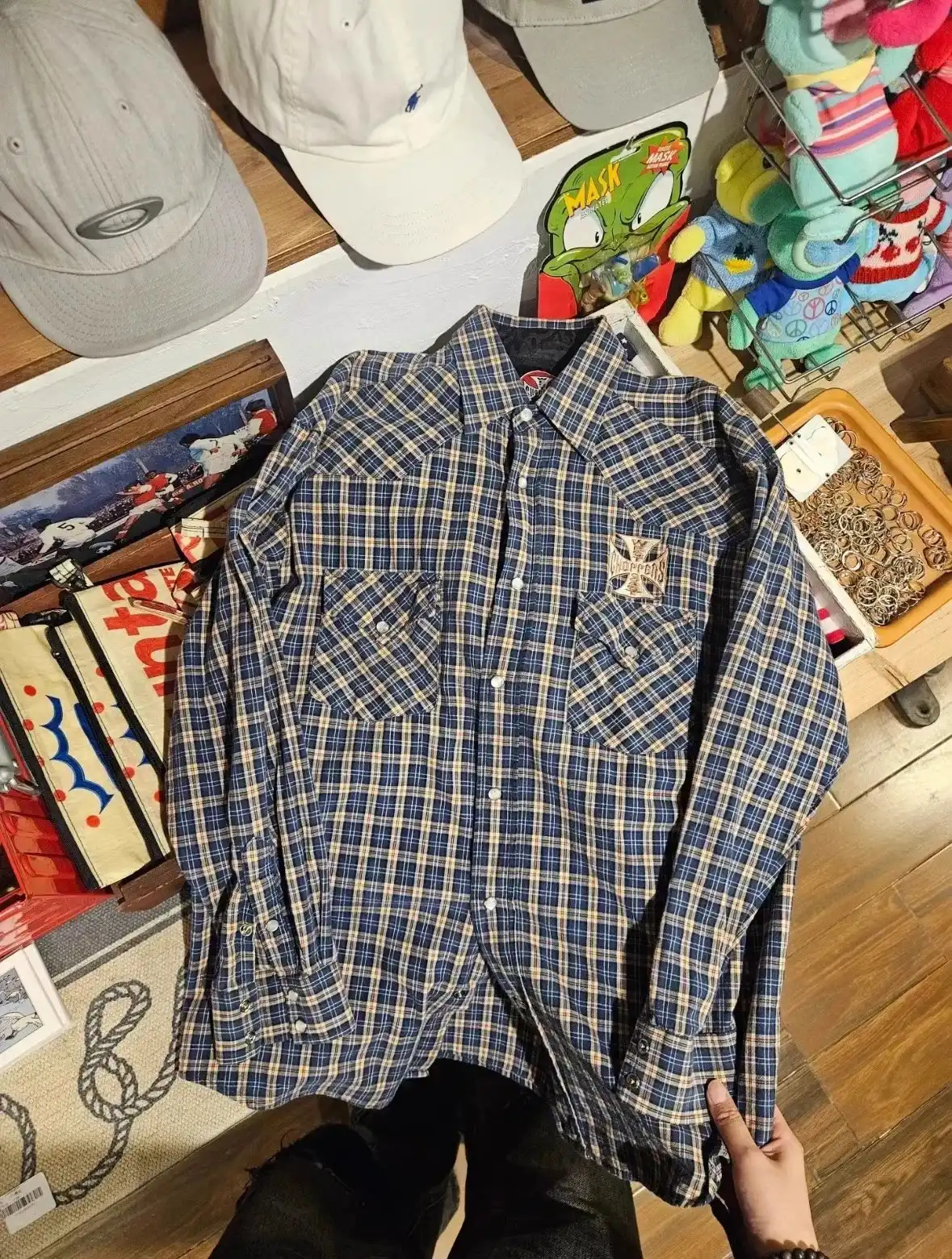Washed Blue Plaid Shirt